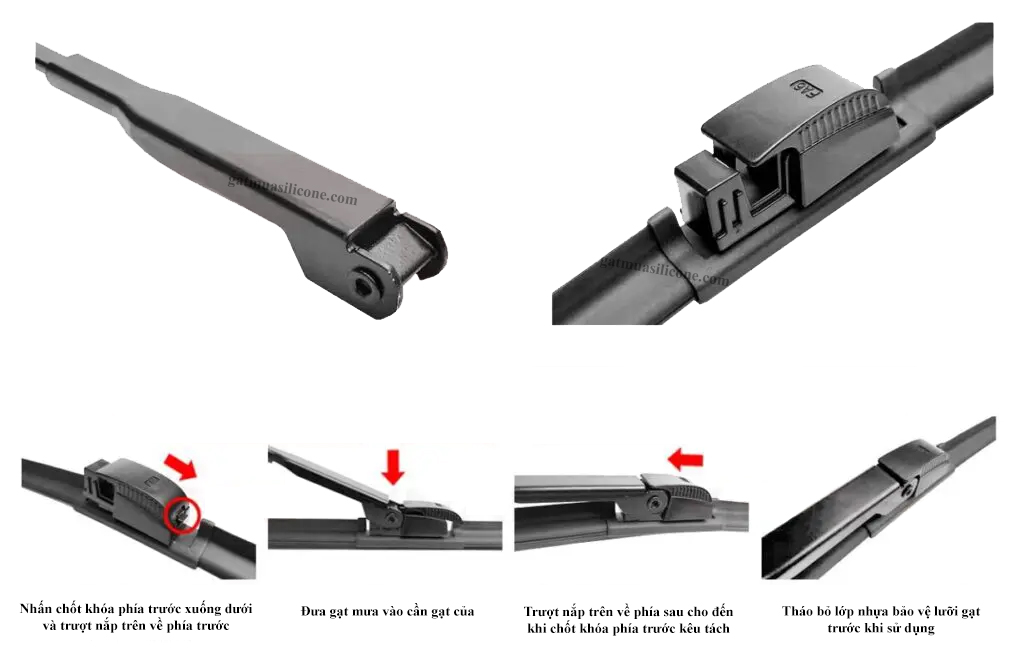 Hướng dẫn lắp đặt gạt mưa xe Mercedes C-class 2000 đến 2006 Silicone lưỡi phẳng